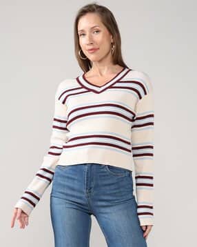 lee cooper Women Striped V-Neck Cotton Knitted Top-picture-48