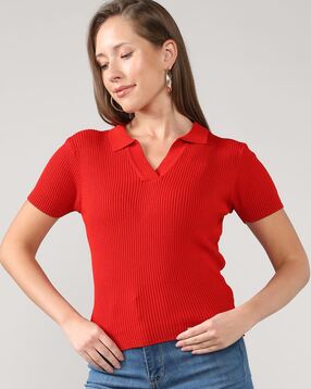lee cooper Women Ribbed Regular Fit Collar Sweater-picture-29