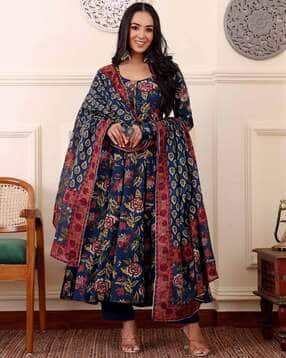 revangi Women Floral Print Anarkali Kurta Suit Set-picture-40