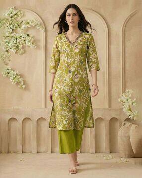myrie Women Floral Print Straight Kurta & Pants Set-picture-0