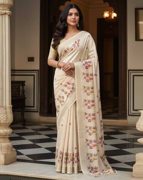Nyrika Women Floral Print Saree with Tassels