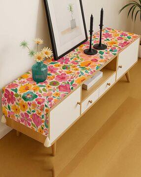 throw pillow Floral Print TV Unit Runner with Corner Tassels-picture-42