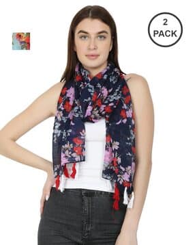 stole villa Women Pack of 2 Floral Print Scarves with Tassels-picture-20