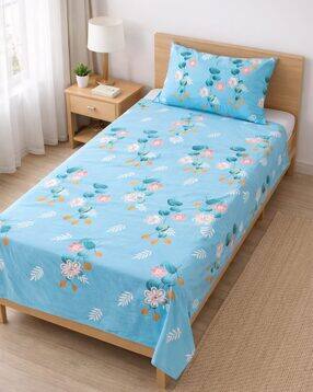 aazeem 150 TC Floral Print Single Bedsheet with Pillow Cover -picture-6