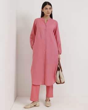 pink fort Women V-Neck A-Line Kurta Set-picture-33