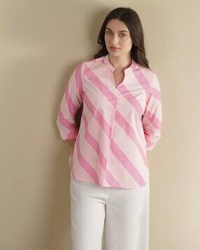 pink fort Women Striped Tailored Fit V-Neck Top-picture-43
