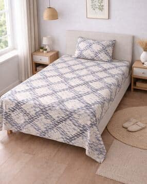 aazeem 150 TC Geometric Print Single Bedsheet with Pillow Cover -picture-31