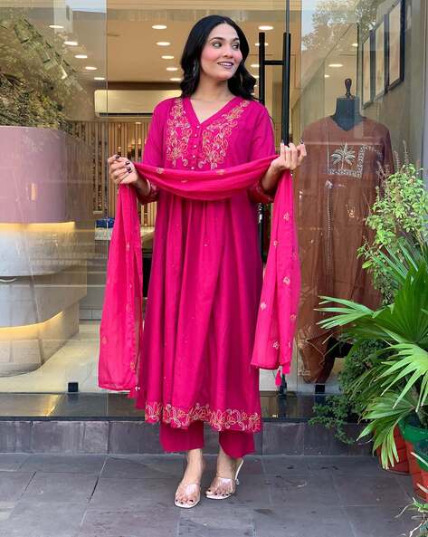SVARAA Women Embroidered A-Line Kurta Suit Set