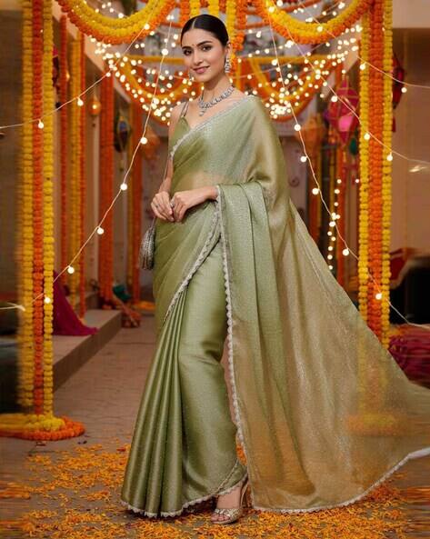 Nyrika Women Saree with Embellished Scalloped Lace Border
