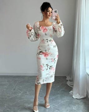 Women Floral Print Bodycon Dress-image-41