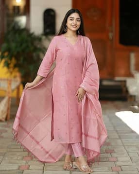 Women Graphic Print Straight Kurta Set with Dupatta-image-7