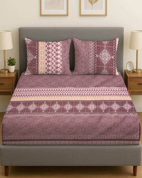 RRC 180 TC Printed King-Size Bedsheet with Pillow Covers
