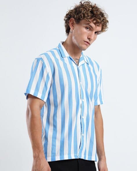 Voroxy X AG Men Striped Regular Fit Shirt with Cuban Collar