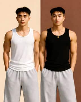 rockwell Men Pack of 2 Ribbed Vests-picture-22