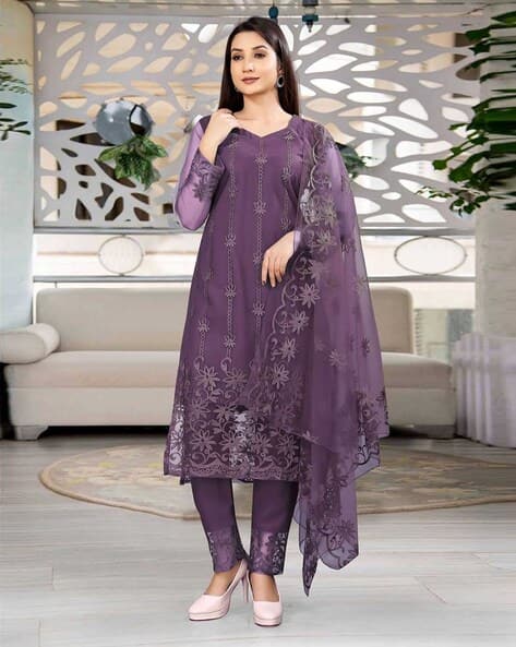 Nyrika Women Embroidered Straight Kurta Set with Dupatta