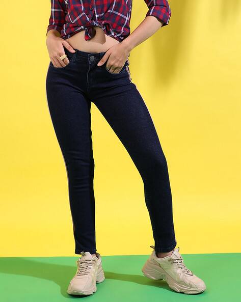 PINACOLADA Striped Ankle Length Straight Jeans