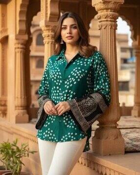 buda jeans co Women Bandhani Print Relaxed Fit Shirt-picture-46
