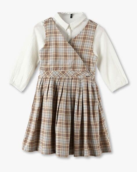 RIO GIRLS Girls Checked Fit & Flare Dress & Shirt Set