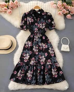 xqsee Women Floral Print Fit & Flare Dress-picture-19