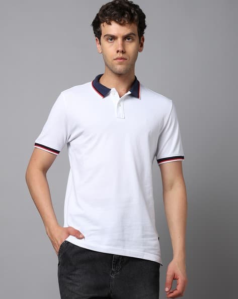 INDIAN TERRAIN Men Regular Fit Polo T-Shirt with Contrast Collar