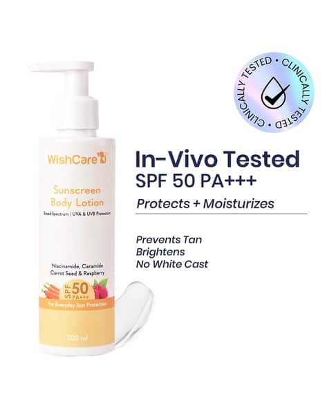 WishCare Sunscreen Body Lotion SPF50 PA In Vivo Tested UV Protection And No White Cast