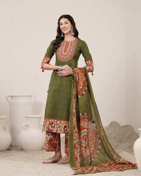 gulmohar jaipur Women Embroidered Straight Kurta Suit Set-picture-26