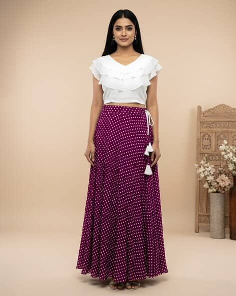 PURIMAA Women Polka-Dot Flared Lehenga Choli Set