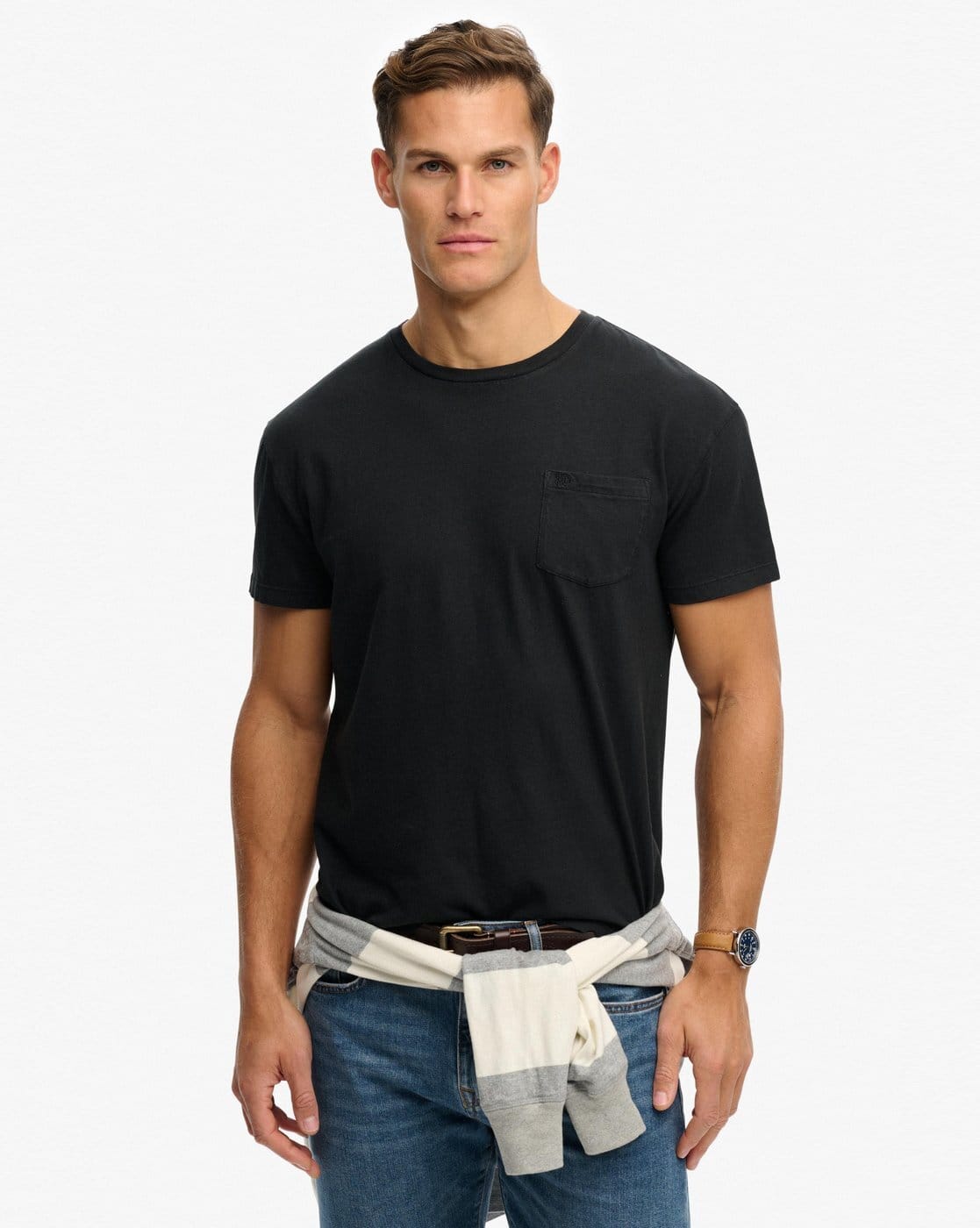 Regular Fit Cotton Linen T-Shirt with Patch Pocket