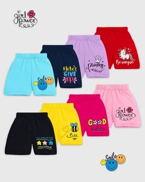 kuchipoo Girls Pack of 8 Graphic Print Regular Fit Shorts-picture-10