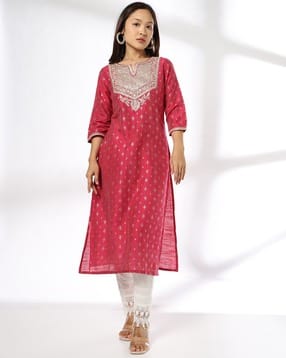 avaasa mix n' match Women Embroidered Straight Kurta-picture-3