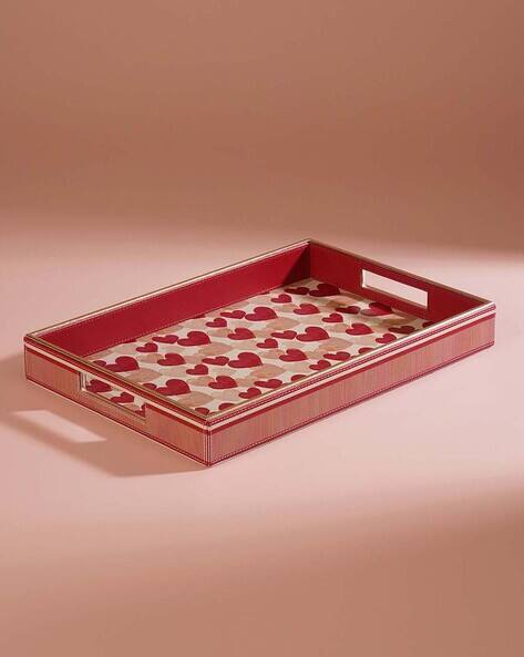 Pure Home And Living  Big Heart Print Faux Leather Rectangular Tray