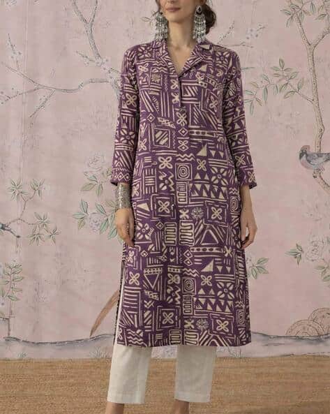 Women Self-design Straight Kurti