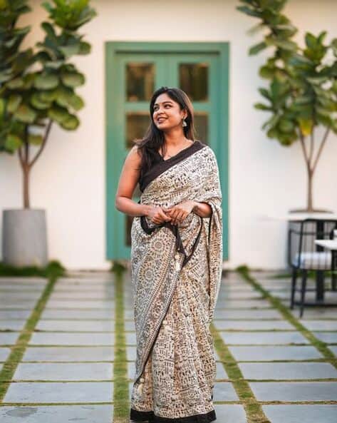 Indie Picks Soft Linen Mulmul Cotton Saree with Running Blouse