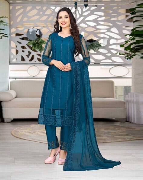 Nyrika Women Embroidered Straight Kurta Set with Dupatta