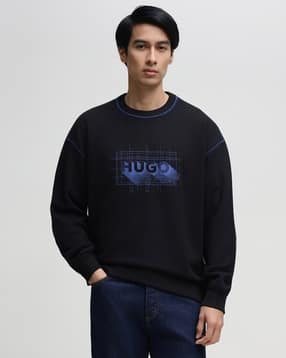hugo blue Contrast Stitching Cotton-Terry Logo Regular Fit Sweatshirt-picture-44
