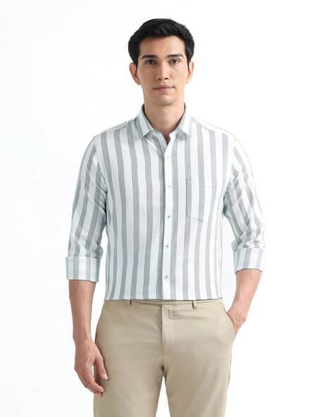 ARROW Men Striped Slim Fit Cotton Shirt with Patch Pocket