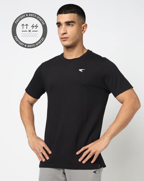 PERFORMAX Men Structured Logo Print Regular Fit Crew-Neck T-Shirt