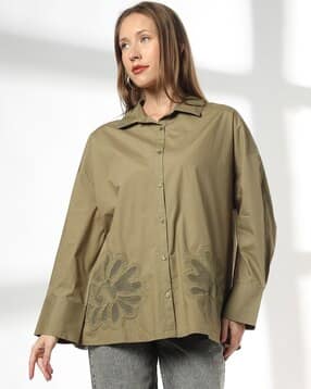 dnmx Women Relaxed Fit Shirt with Cutwork Detail-picture-10