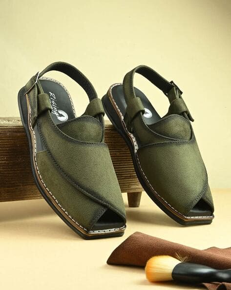 RISING WOLF Men Square Toe Ankle-Strap Sandals