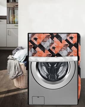 The Furnishing Tree Washing Machine Cover Compatible for Samsung 7 Kg Fully-Automatic Front Loading WW70T552DAX Chekered Pattern Orange-picture-17