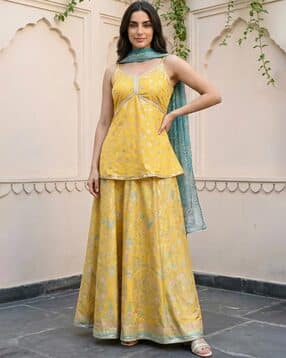 aurelia Women Floral Print Top with Skirt & Dupatta-picture-46