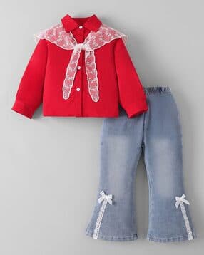 hopscotch Girls Bow Applique Shirt & Jeans Set-picture-31
