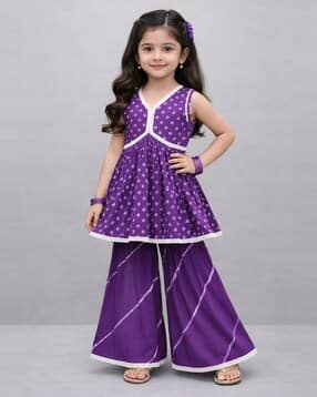 kidsflower Girls Bandhani Print Anarkali Kurta with Sharara-picture-39