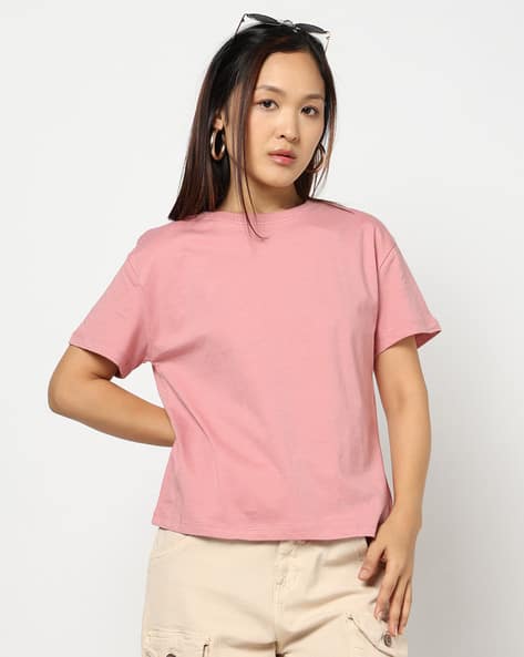 YOUSTA Women Regular Fit Crew-Neck Cotton T-Shirt