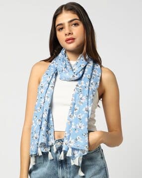 yousta Women Floral Print Scarf with Tassels-picture-34