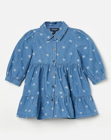 Fame forever by lifestyle Girls Printed Spread-Collar A-Line Dress