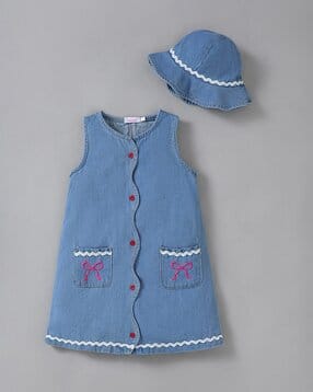 hopscotch Girls Embroidered A-Line Dress with Cap-picture-16