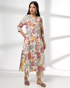 avaasa mix n' match Women Floral Print A-Line Kurta with Insert Pocket-picture-31