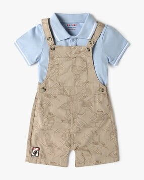 inf frendz Printed Dungaree with Polo T-Shirt-picture-13