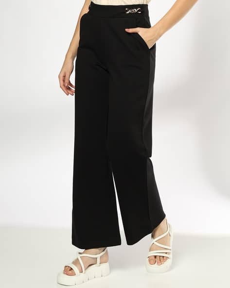 RIO Women Chain Detail Ponte Straight Fit Flat-Front Trousers
